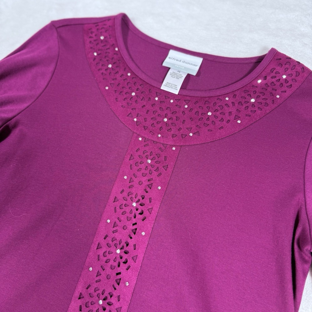 Alfred Dinner Women's 3/4 Sleeve Pullover Raspberry‎ Top Small